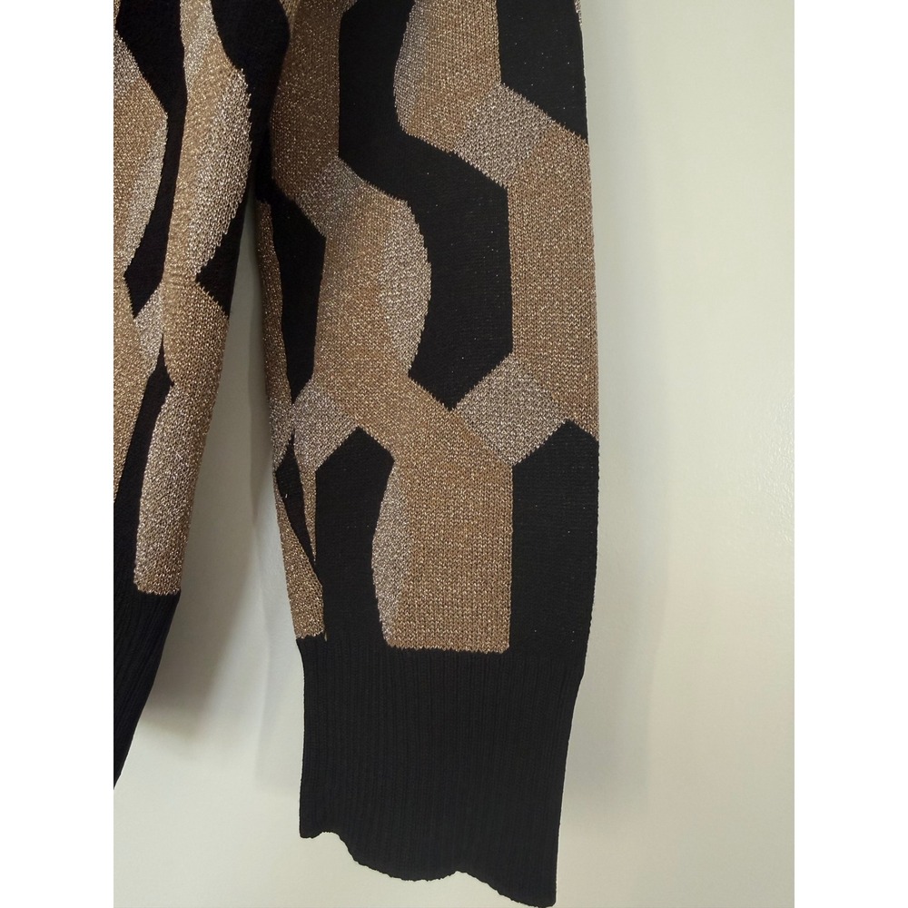 YAL New York Womens Metallic Geometric Glitter Knit Sweater Black Gold Silver M - Picture 7 of 13